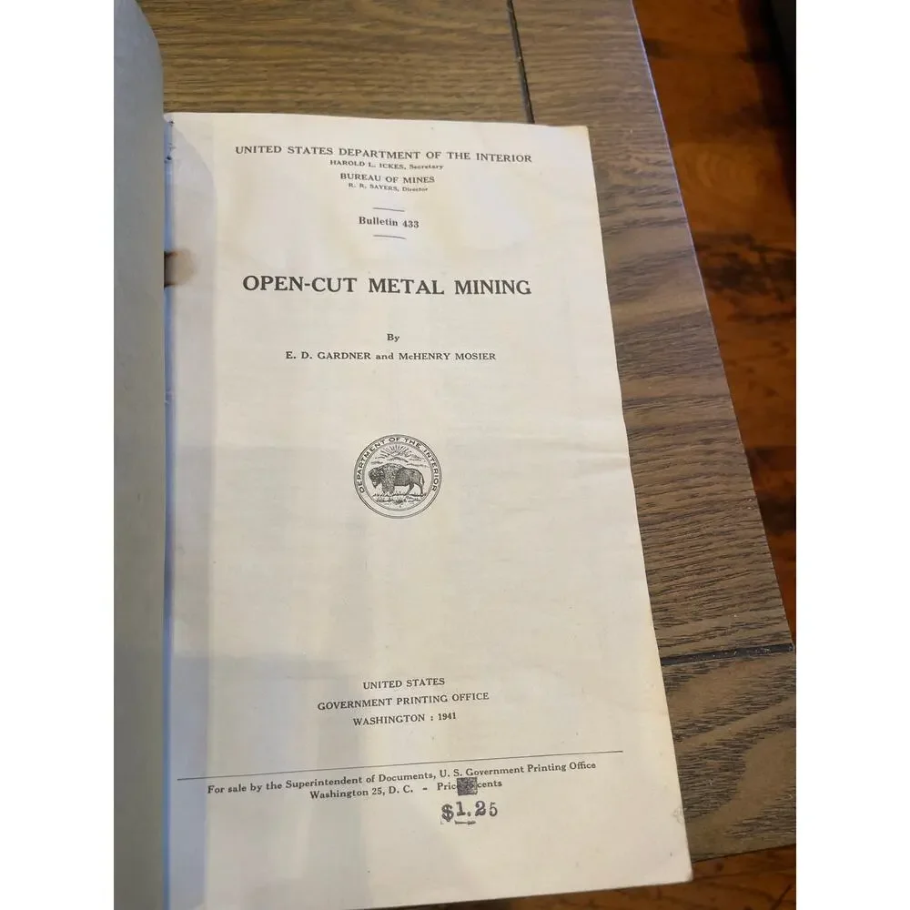 1941 Open-Cut Metal Mining Bureau of Mines Bulletin 433 Maps Photos original